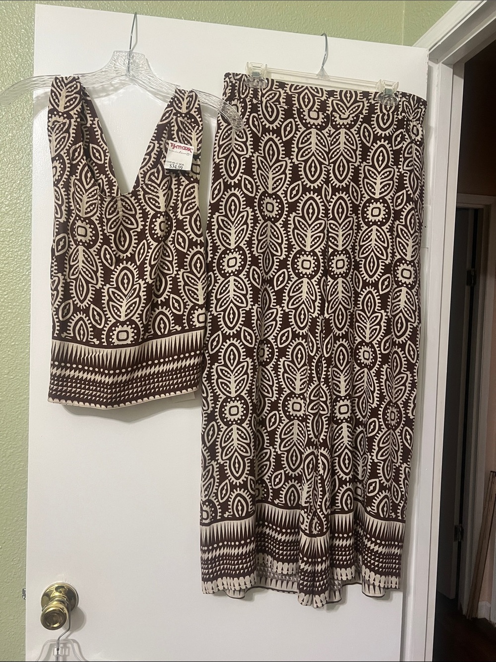 Brown & Cream Printed - Women's Two-Piece Set